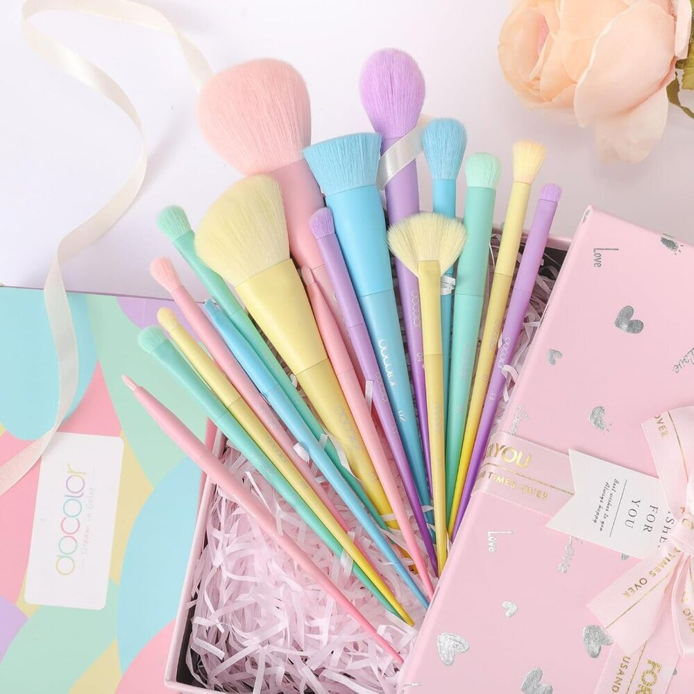 Makeup Brushes 17 Pcs Colourful Makeup Brush Set Premium Synthetic Kabuki Founda - Picture 2 of 15